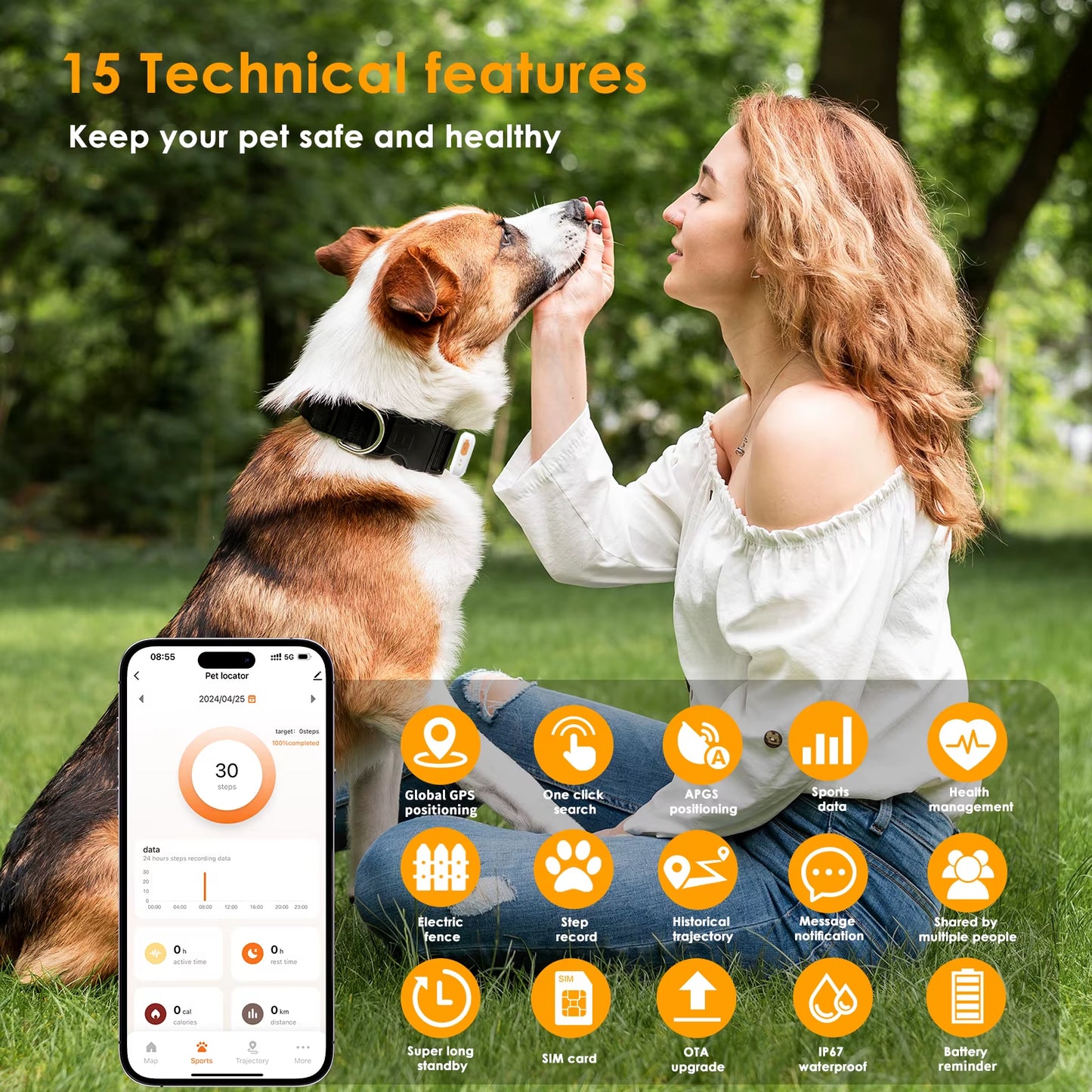 Mini 4G GPS Pet Tracker Waterproof Universal Fit for Any Collar Health Monitoring Virtual Dog Fence Compatible with Ios Android