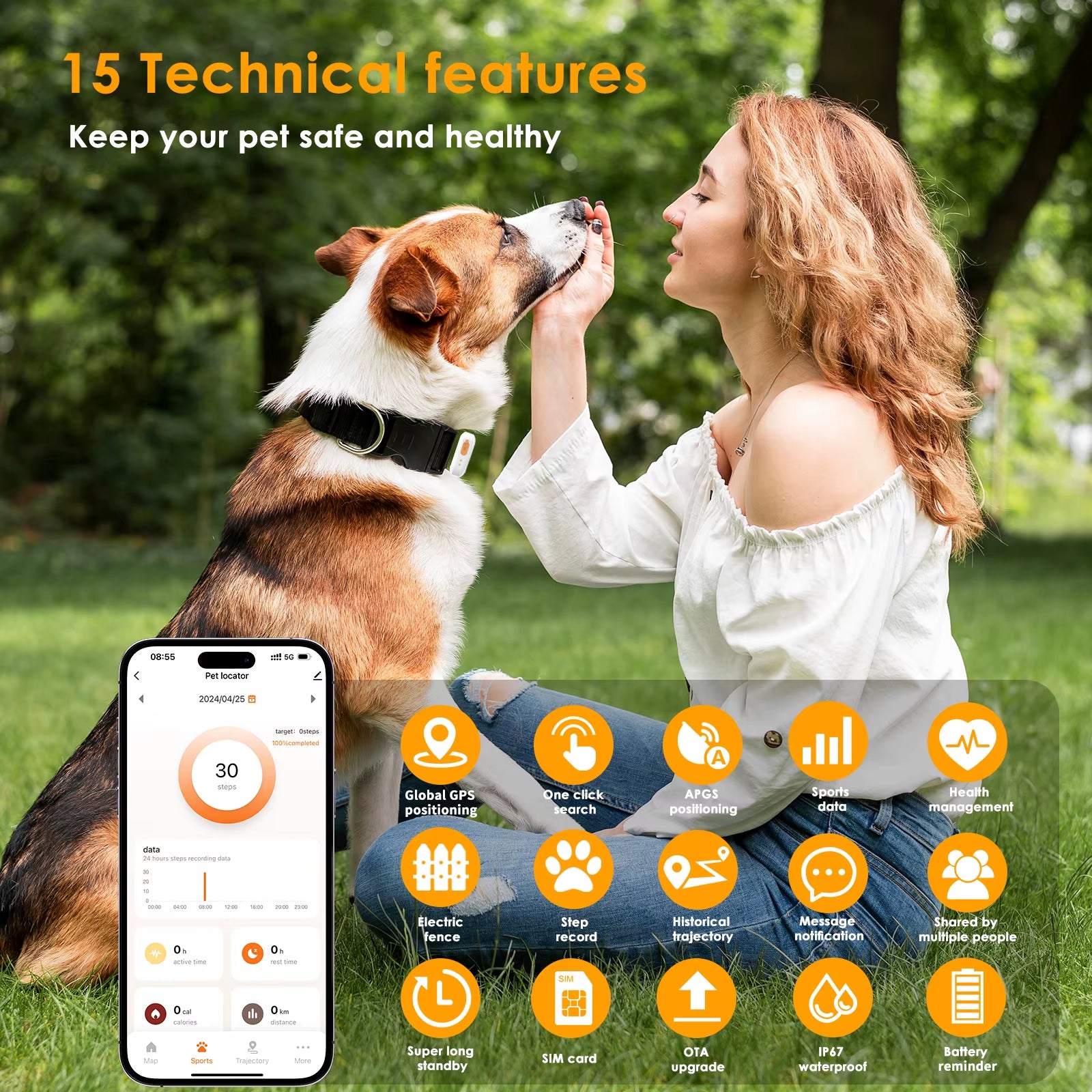 Mini 4G GPS Pet Tracker Waterproof Universal Fit for Any Collar Health Monitoring Virtual Dog Fence Compatible with Ios Android