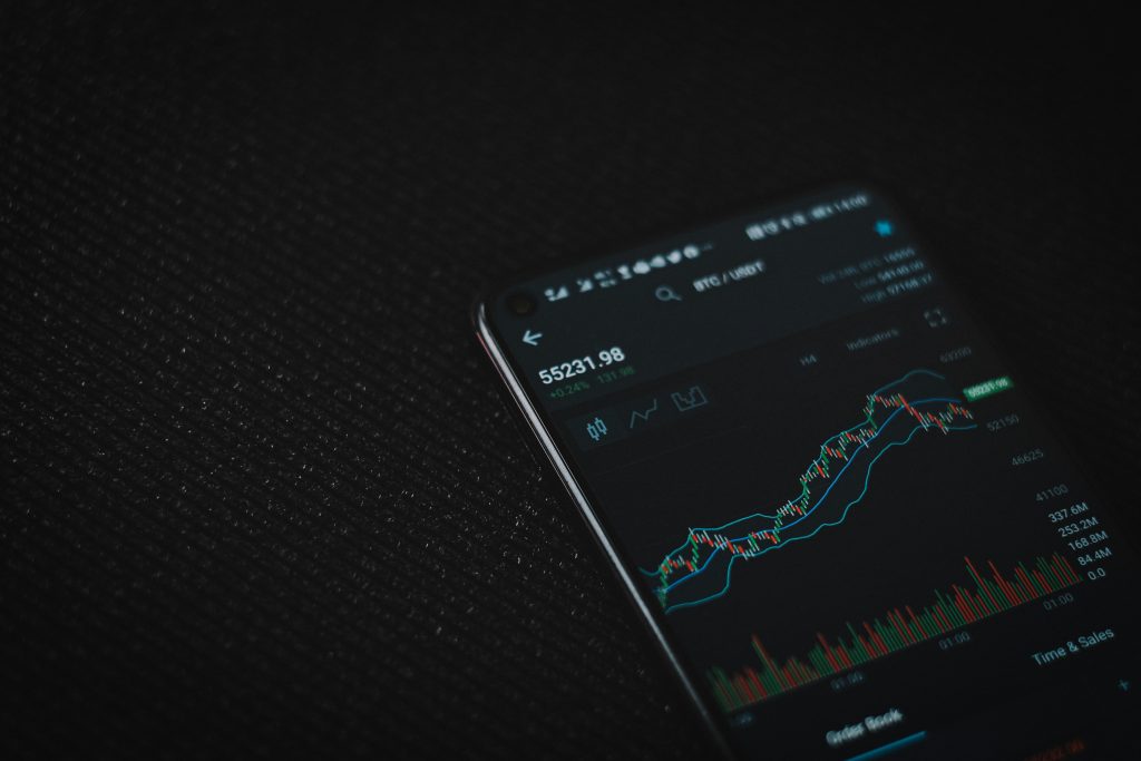 Trading chart displayed on a smartphone