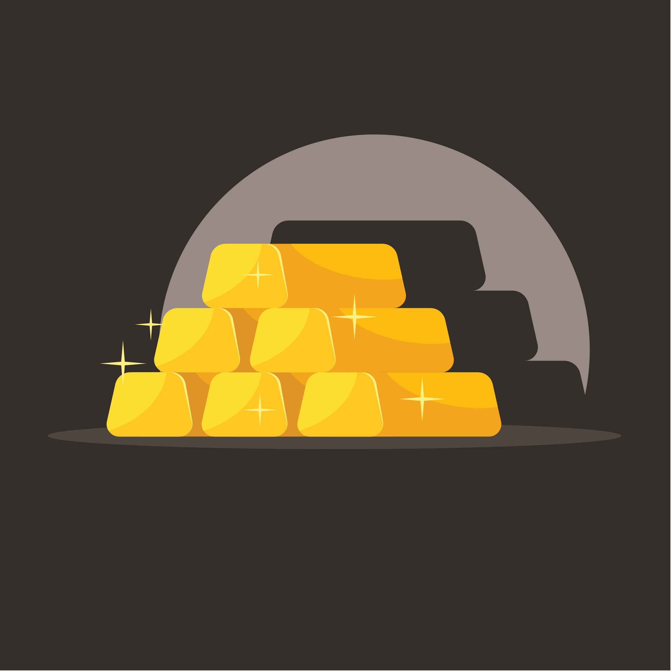 Illustration of stacked gold bars in a vault