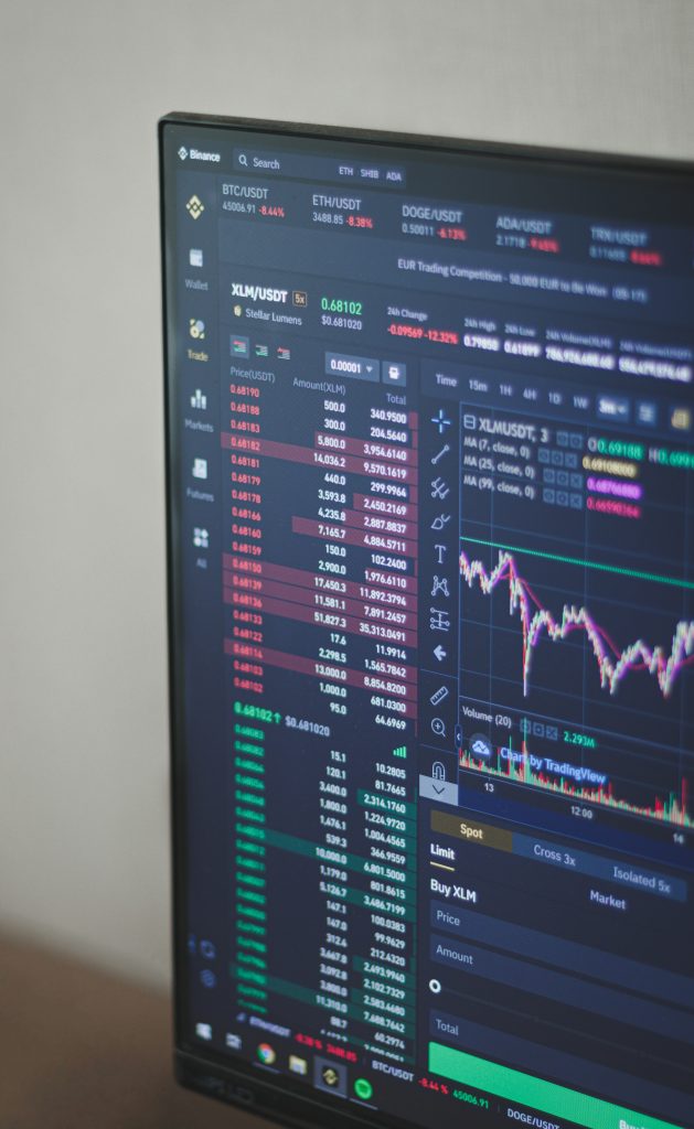 Cryptocurrency trading platform displayed on a monitor