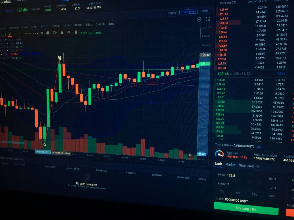 Cryptocurrency candlestick chart on a trading terminal
