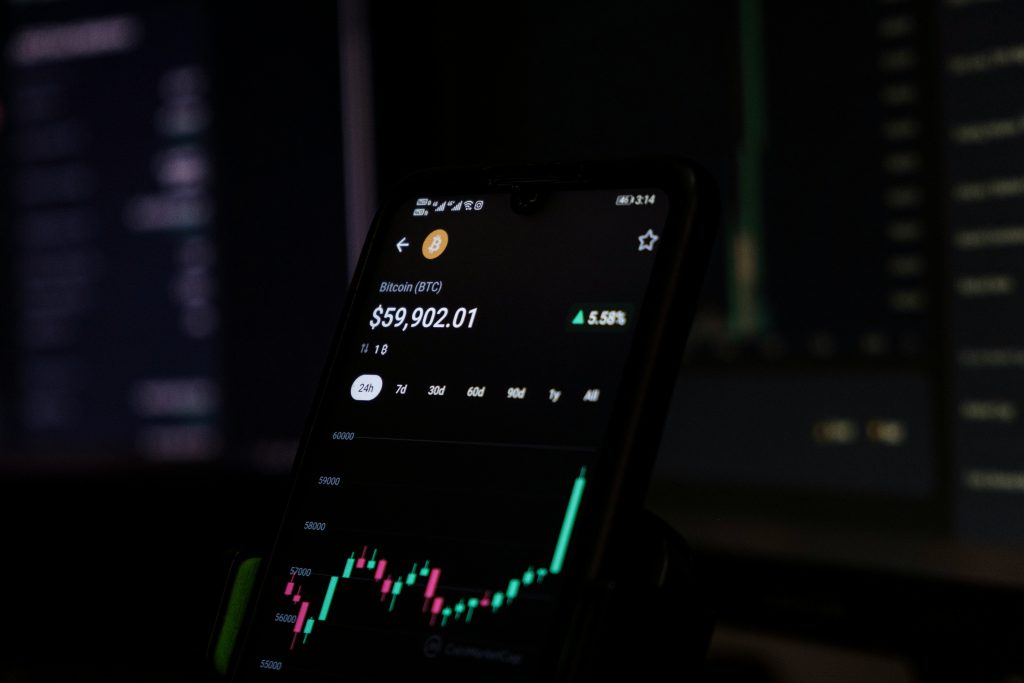 Bitcoin market chart displayed on a smartphone
