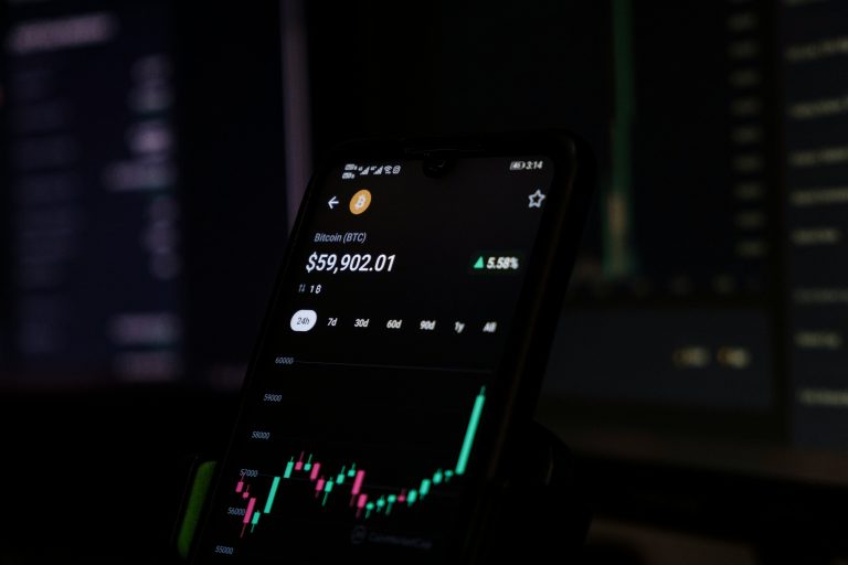 Bitcoin market chart displayed on a smartphone