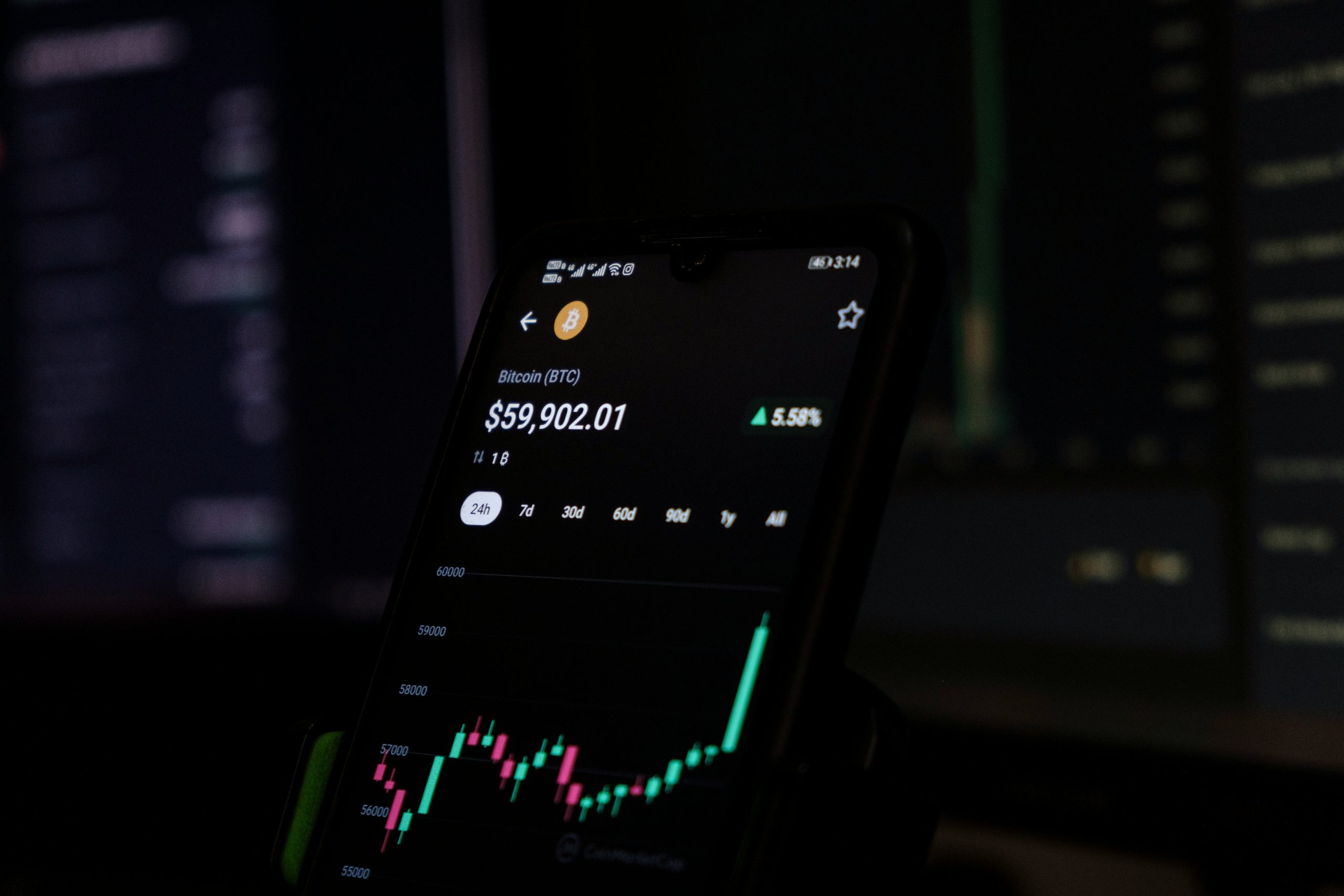 Cryptocurrency market chart on a smartphone