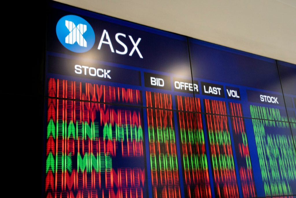 Electronic stock exchange board showing market prices
