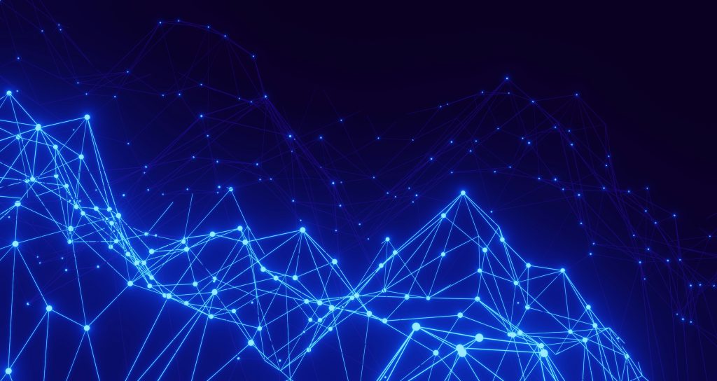 Blue connected digital network visualization