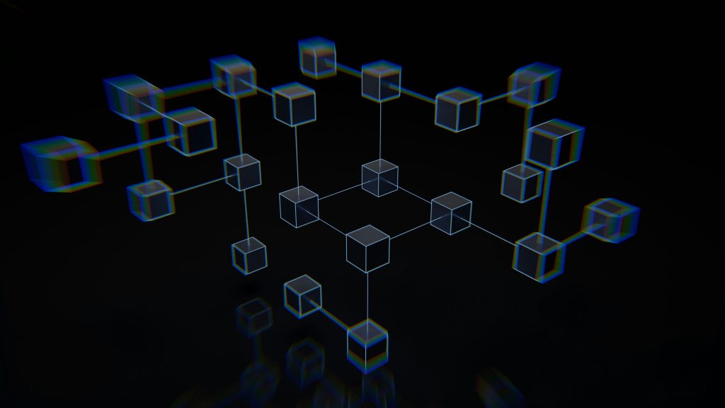 Connected cubes representing a blockchain network