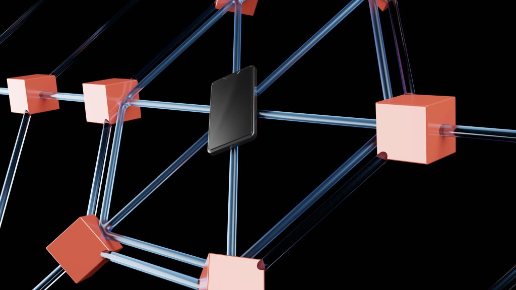 Abstract connected nodes representing blockchain infrastructure