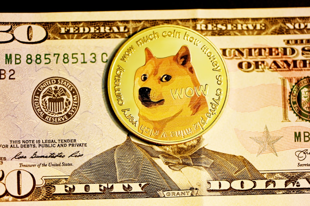 Dogecoin coin on U.S. currency for meme-coin market coverage