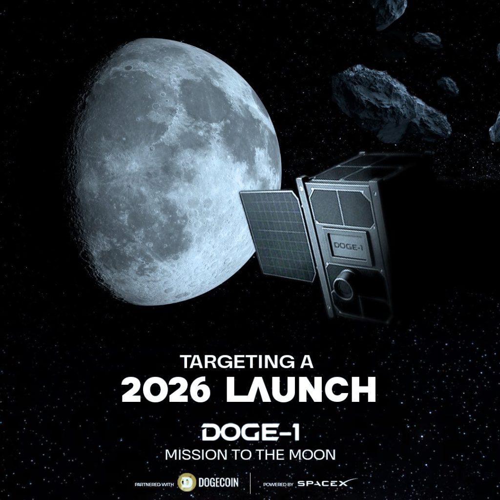 DOGE-1 lunar CubeSat mission targeting a September 2026 launch aboard SpaceX Falcon 9
