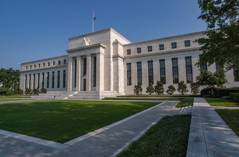 Federal Reserve Board building in Washington, D.C., representing the rate backdrop affecting Bitcoin after the August 2026 jobs report
