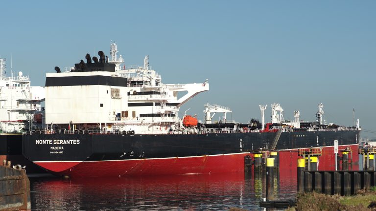 Crude oil tanker in a shipping channel