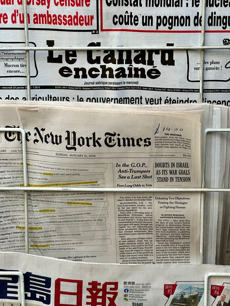 Newspaper stand illustrating editorial commentary