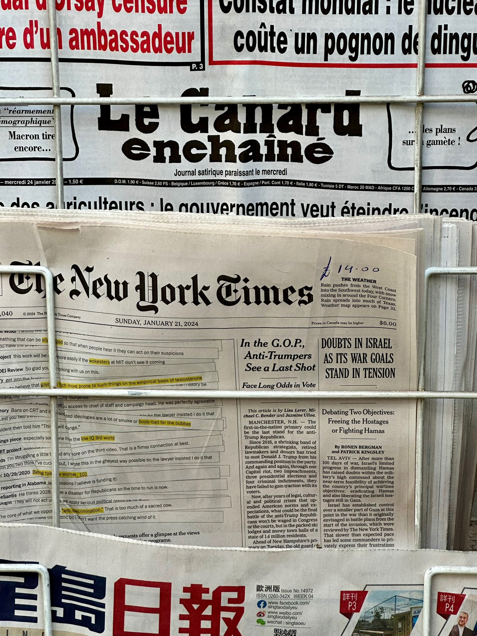 Newspaper stand illustrating editorial commentary
