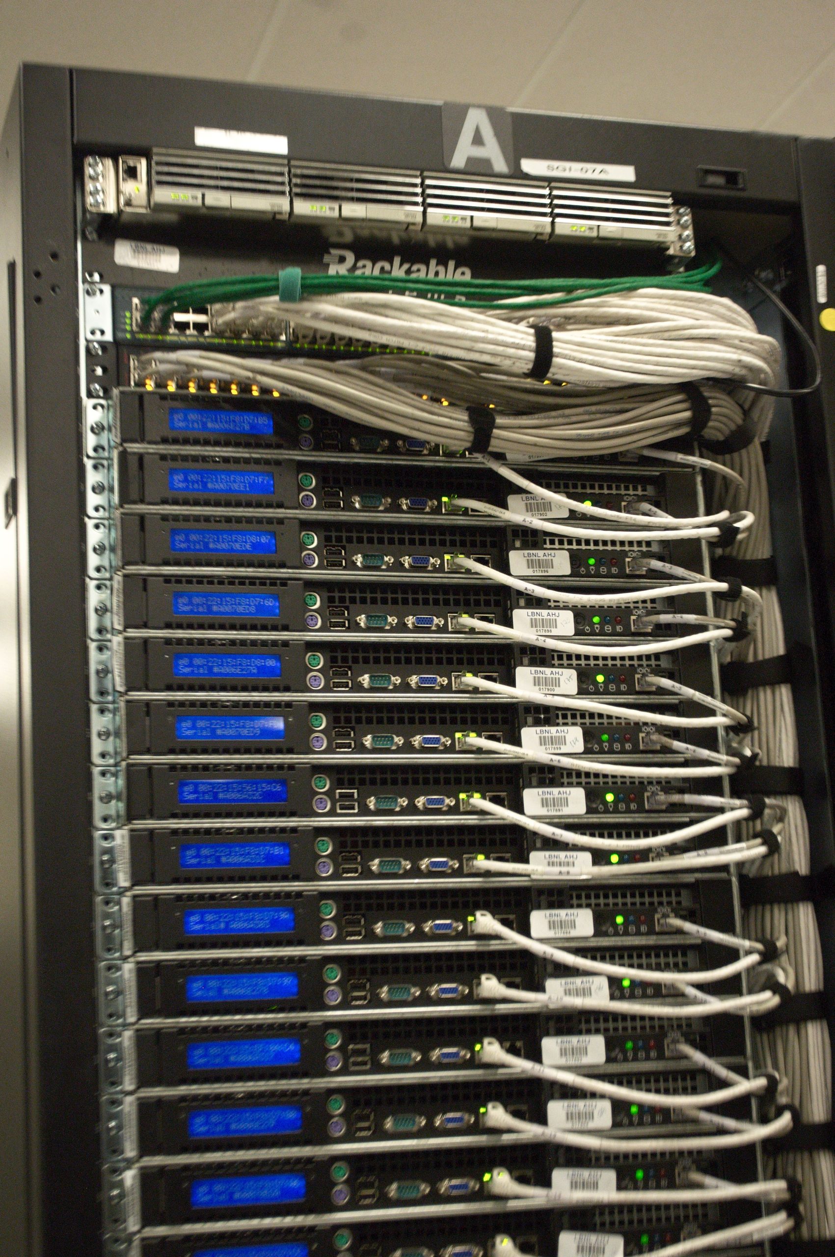 Data center rack illustrating on-chain data analysis