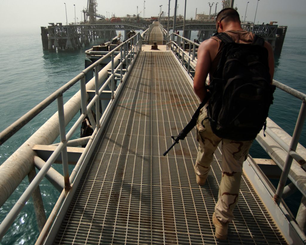 Persian Gulf oil platform representing regional energy infrastructure risk after Iran's September 7 warning
