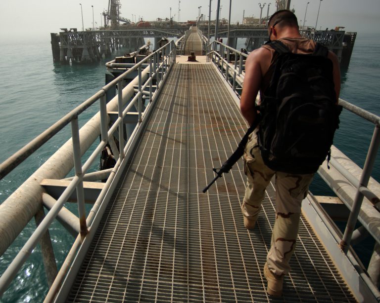 Persian Gulf oil platform representing regional energy infrastructure risk after Iran's September 7 warning