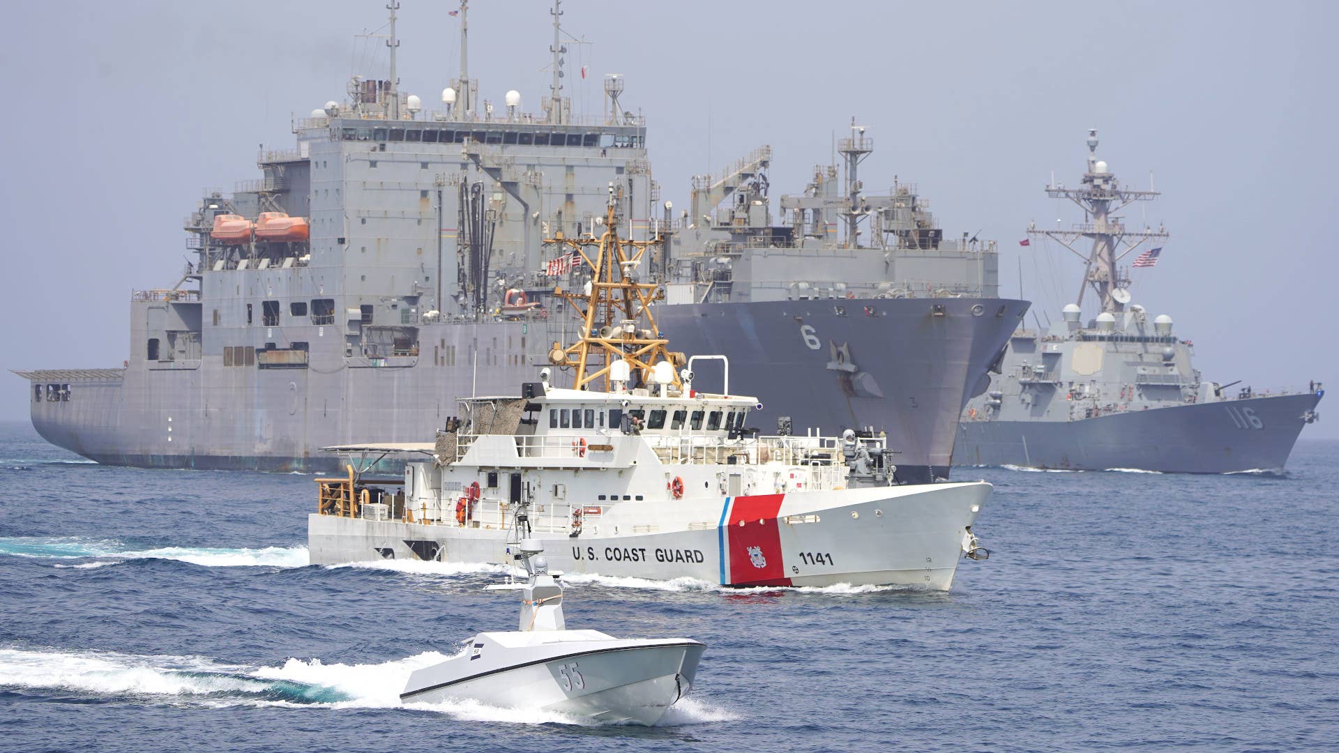 U.S. Navy and Coast Guard vessels transiting the Strait of Hormuz