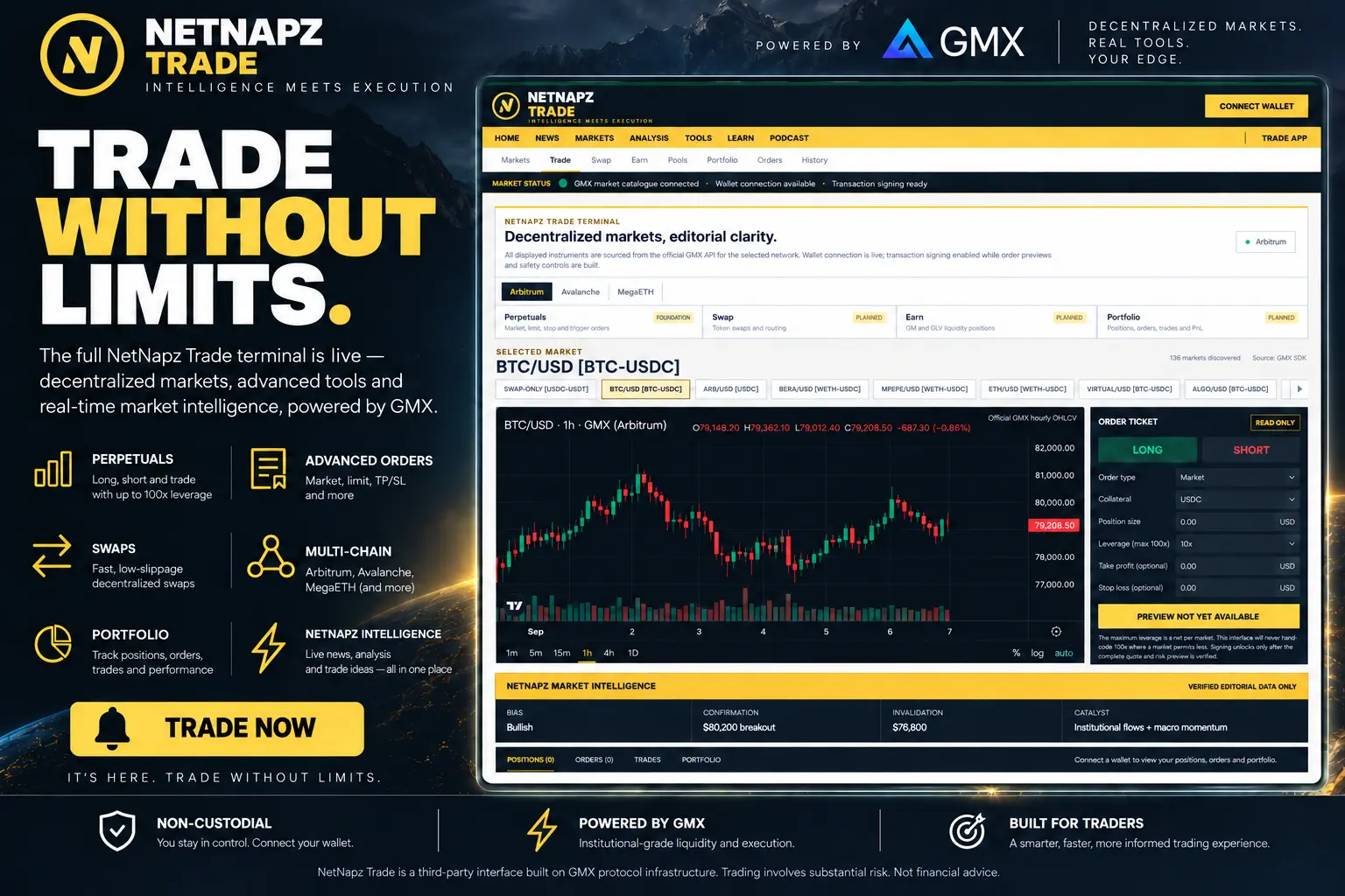 NetNapz Trade coming soon decentralized trading terminal powered by GMX protocol infrastructure