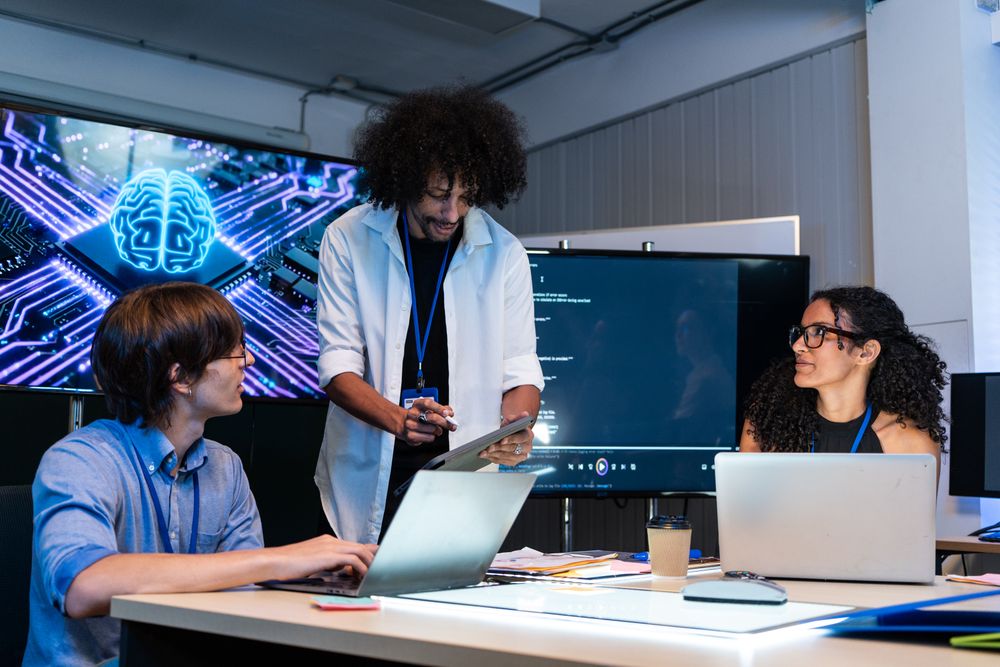 Technology team working on artificial intelligence systems