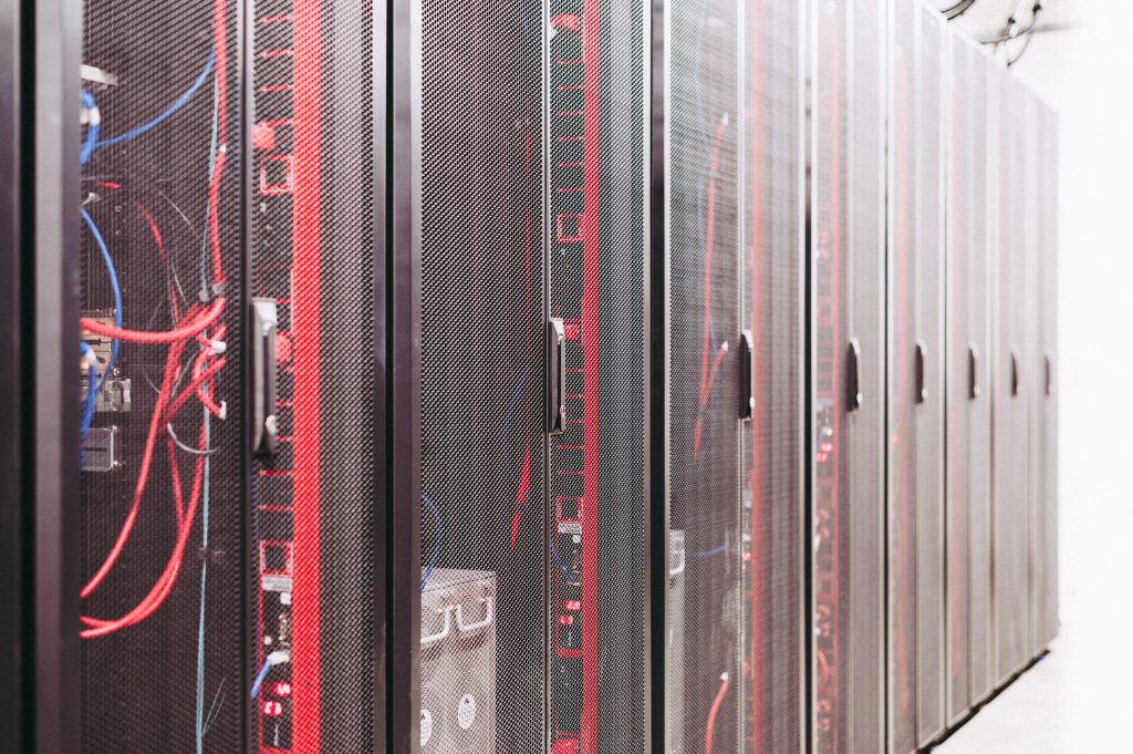 Data center server racks representing AI infrastructure and regulation