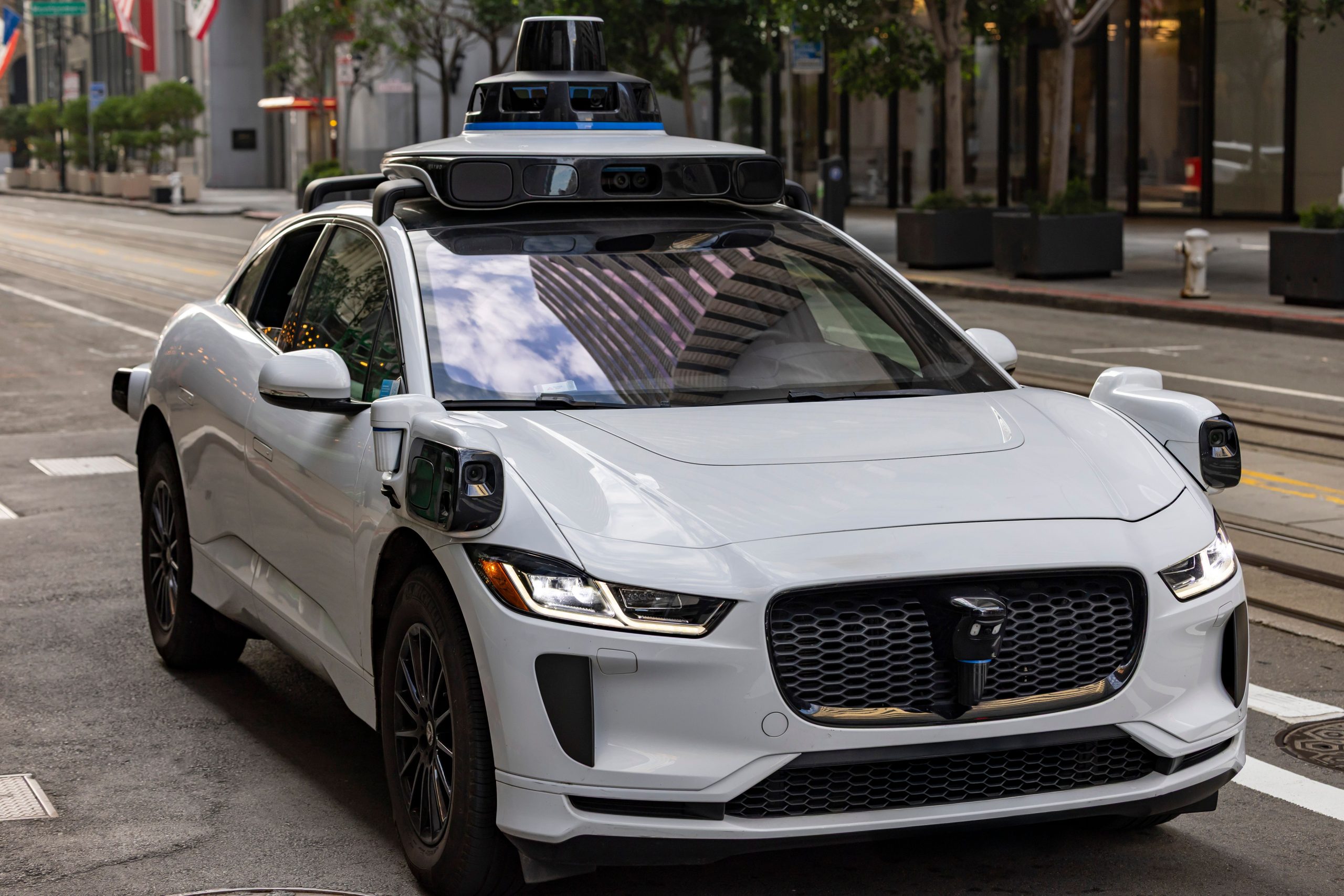 Autonomous self-driving car on an urban street