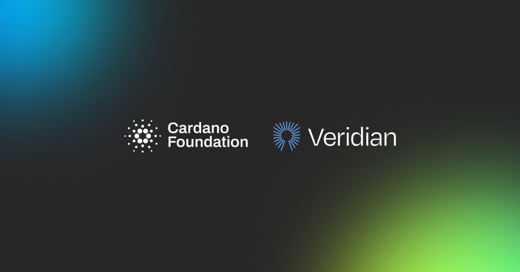 Cardano Foundation announcement graphic showing the Veridian spinout and digital identity network