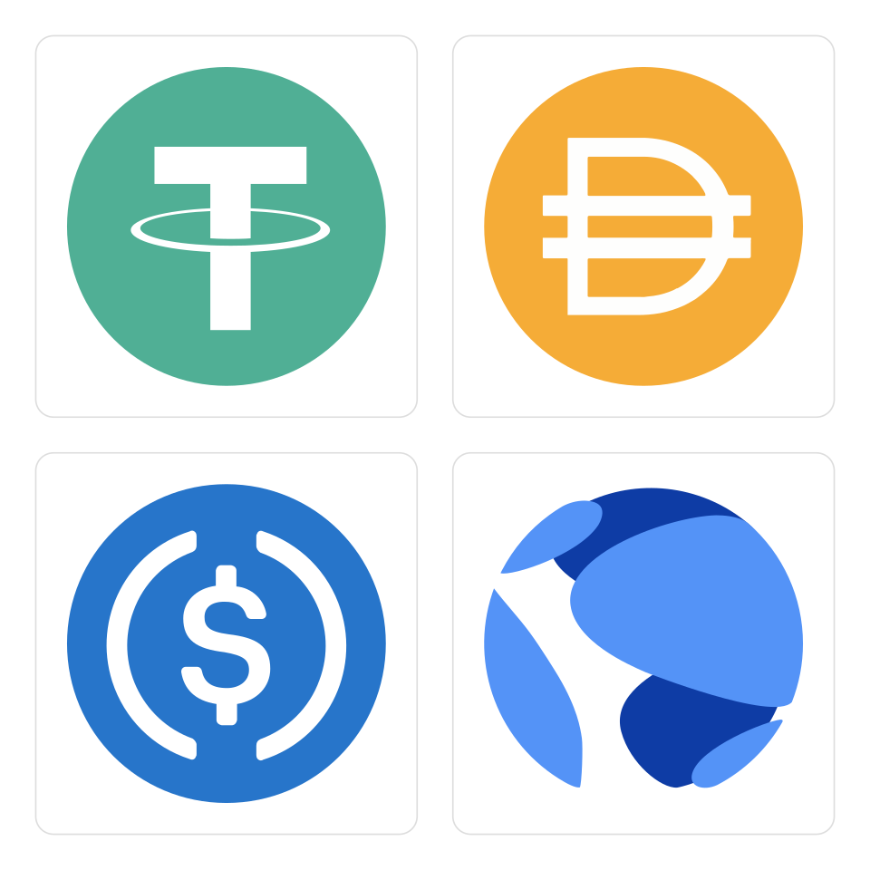 Montage of Tether, Dai, USD Coin and TerraUSD logos illustrating global stablecoin monitoring