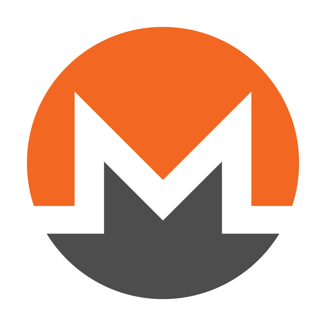 Orange and grey Monero symbol with a white M