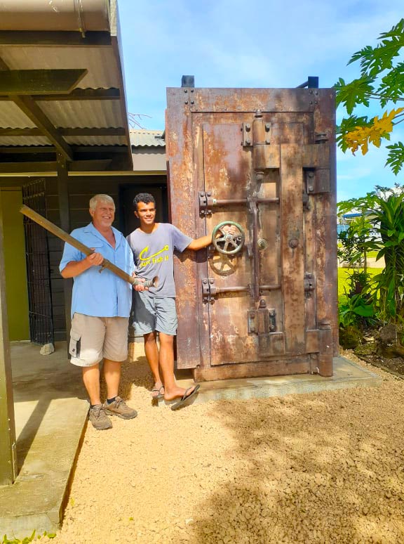 Historic bank vault door displayed at the South Pacific WWII Museum