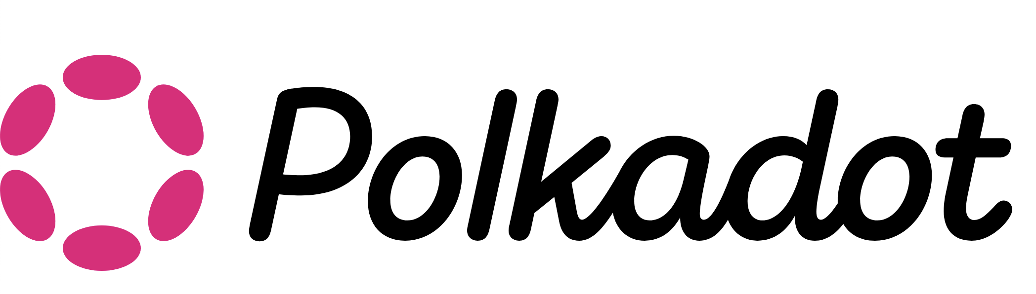 Polkadot wordmark and circular dot logo in black and magenta