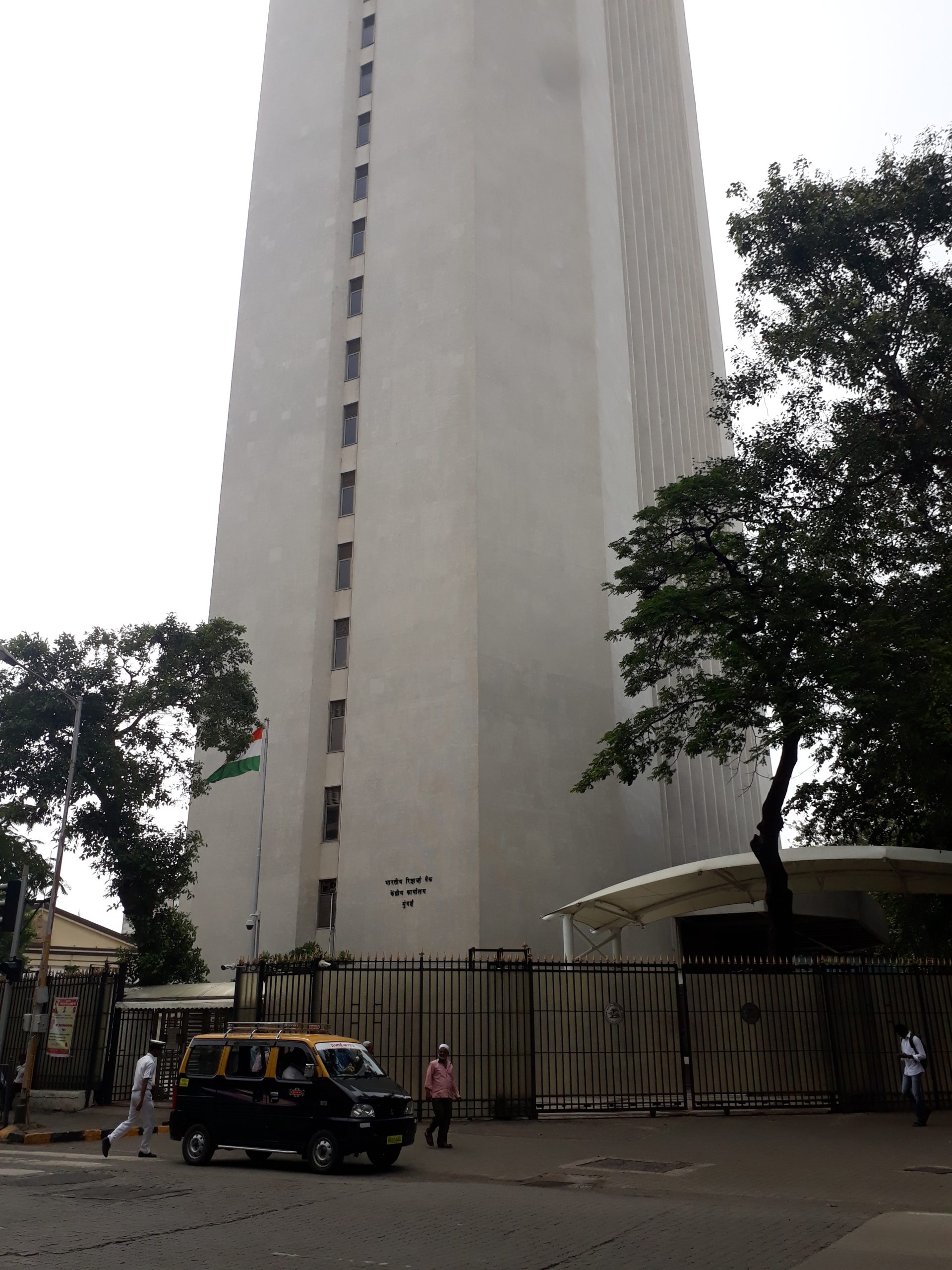 Tower and exterior of the Reserve Bank of India building in Mumbai, photographed in June 2018