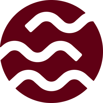 Maroon circular Sei token symbol with three wave lines